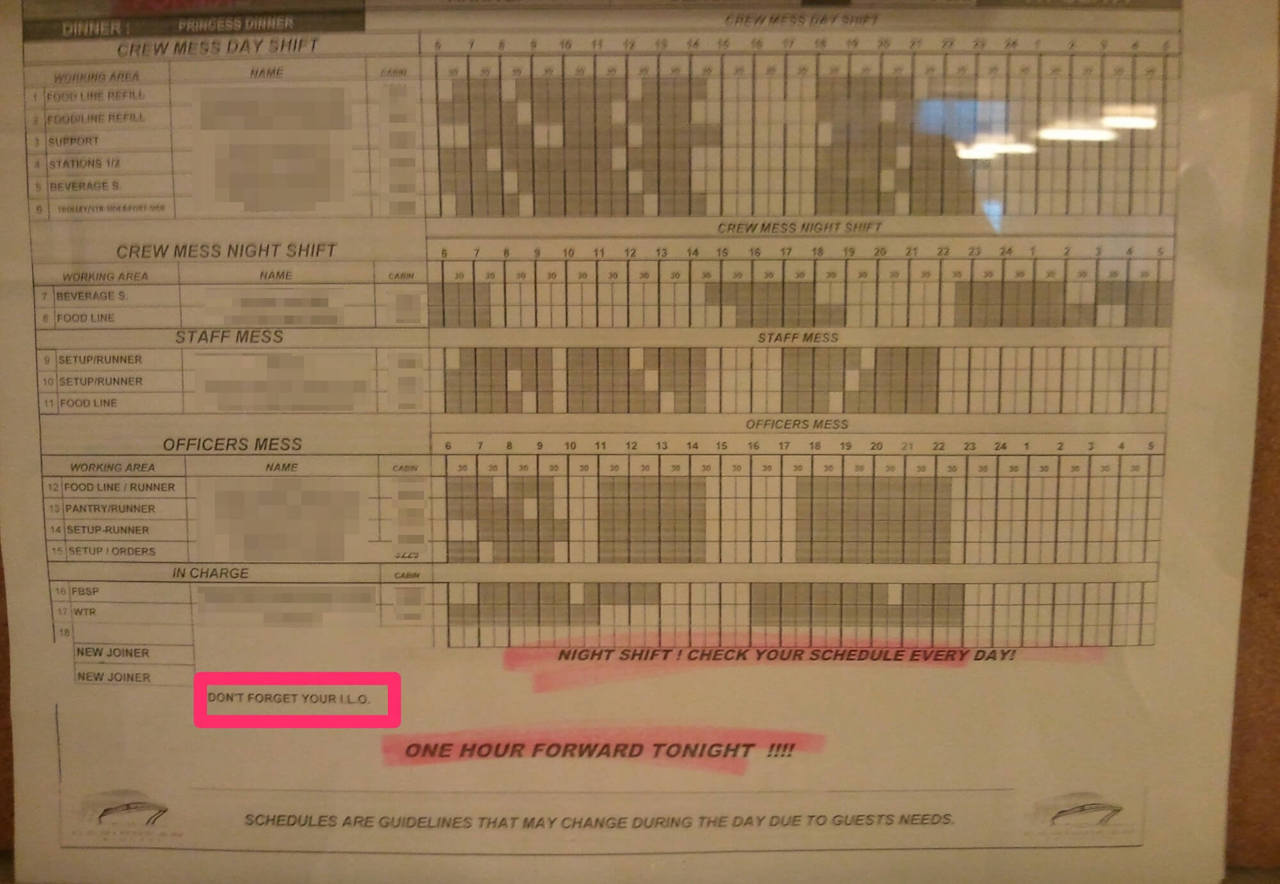 Crew Mess Schedule Princess